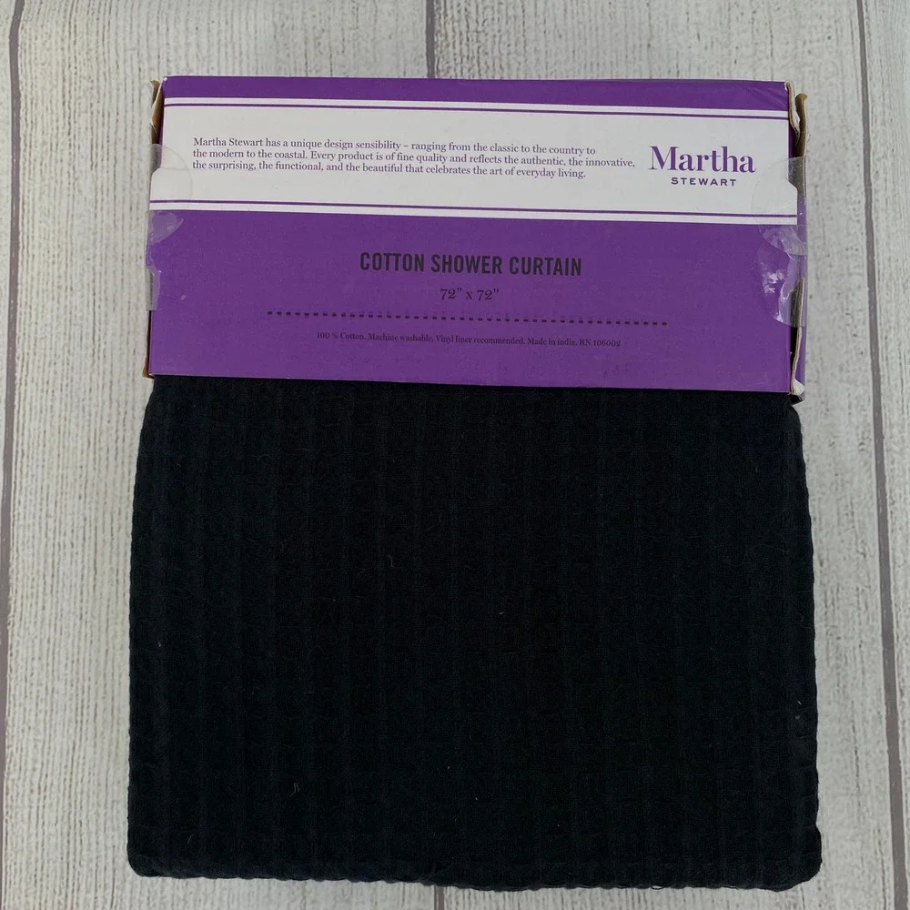Martha Stewart Shower Curtain Black Waffle Weave Tassel Ghost Halloween Spooky
